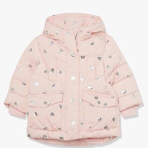 Baby Girls Heart Print Hooded Puffer Jacket